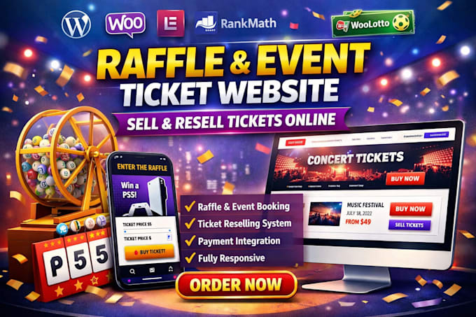 create wordpress raffle website, event tickets selling reselling website