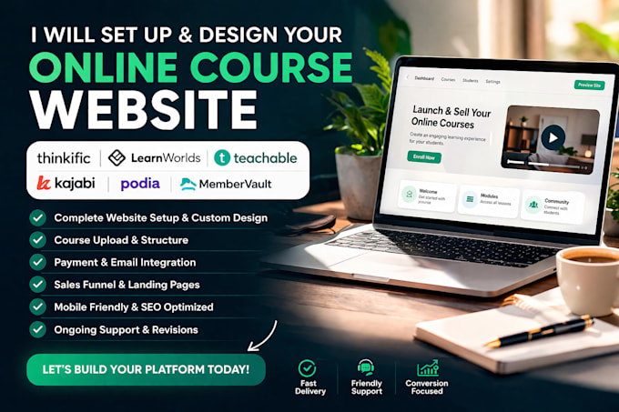 setup and optimize your thinkific learnworlds teachable kajabi podia course web