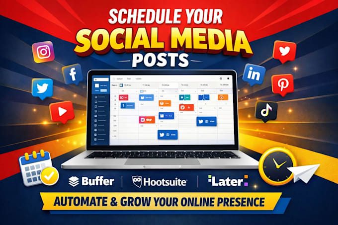 schedule your social media posts via buffer, hootsuite, metricool loomly later