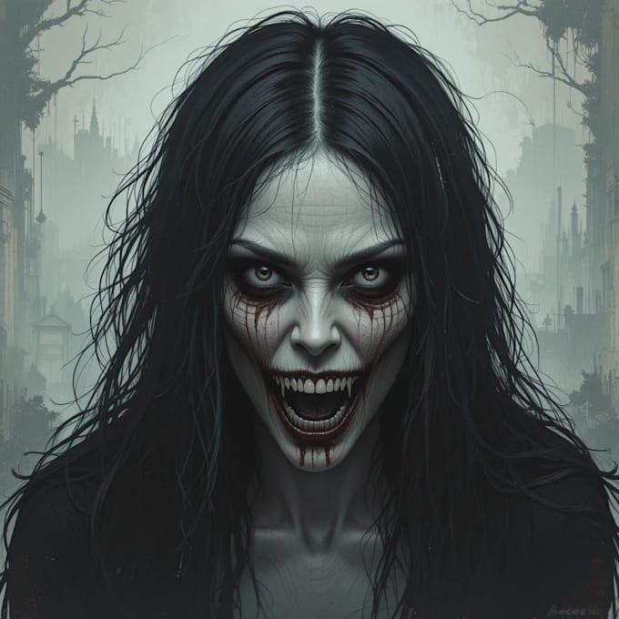 do a creepy and dark horror art illustration