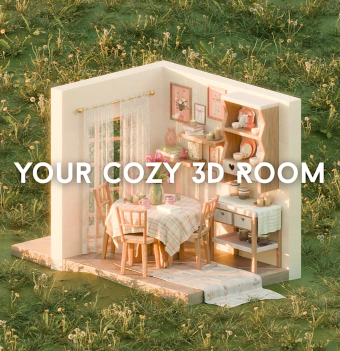 create a cozy stylized 3d isometric room