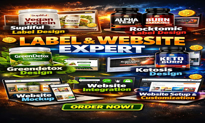 design premium supliful rocktomic supplement label shopify amazon store setup