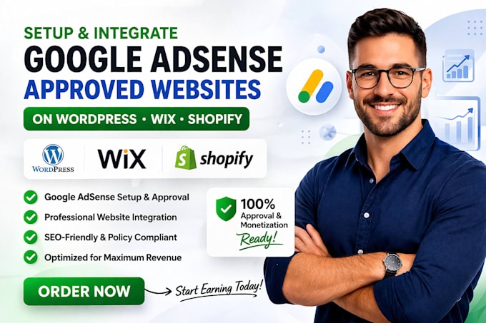 setup integrate google adsense approved websites on wordpress wix shopify