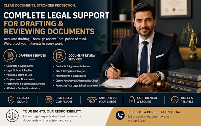 provide complete legal support for drafting and reviewing documents