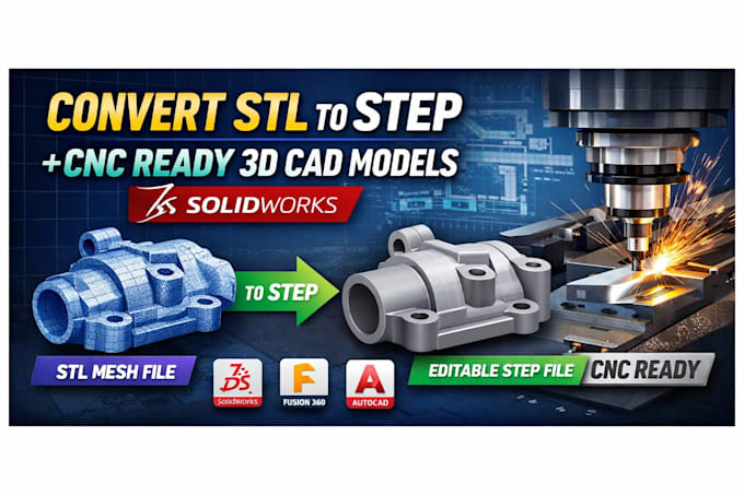 convert stl to step and create cnc ready 3d cad models in solidworks
