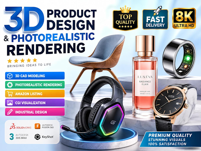 do 3d product design 3d rendering 3d cad model cgi photorealistic visualization