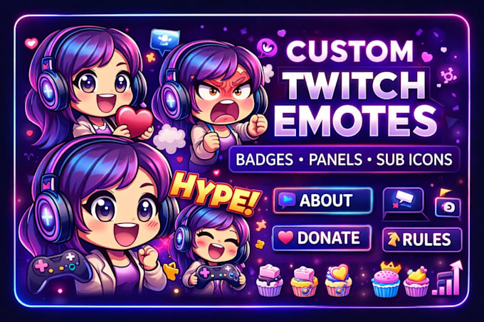 create furry twitch emotes, badges, and panels
