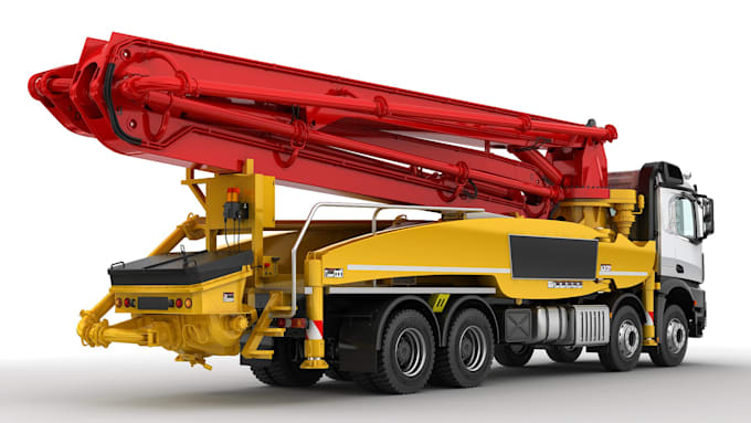 create 3d industrial animation, construction equipment animation concrete pump