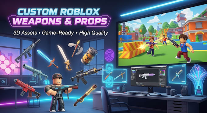 make 3d weapon asset and props for your roblox game