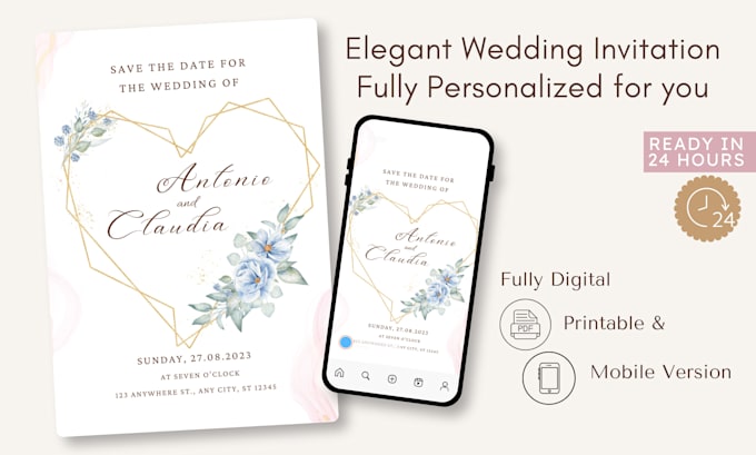create elegant and personalized wedding invitations digital printable