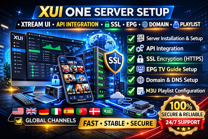 setup xui one xtream ui server, api int ssl encrypt epg conf domain playlist
