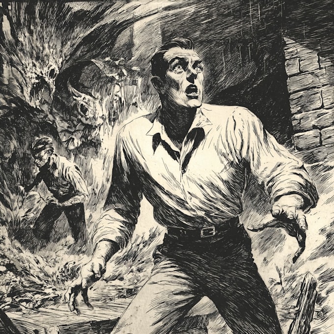 make a vintage horror comics artwork illustration