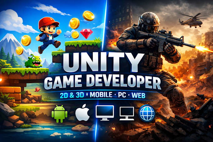 develop a professional 2d or 3d unity game, unreal engine for mobile, pc , web
