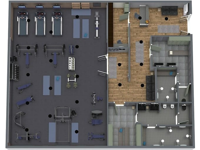 do 3d gym design and fitness center floor plan