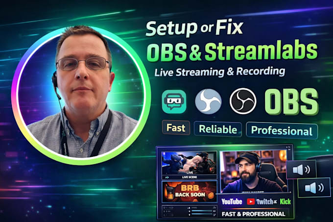 setup or fix obs studio and streamlabs for live streaming and recording