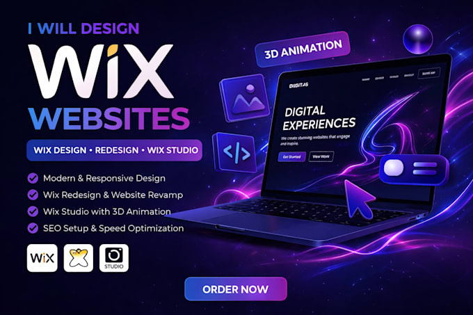 design interactive wix website design, wix redesign,  wix studio 3d animation