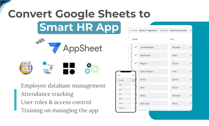 convert your excel or google sheets into a custom HR mobile app using appsheet