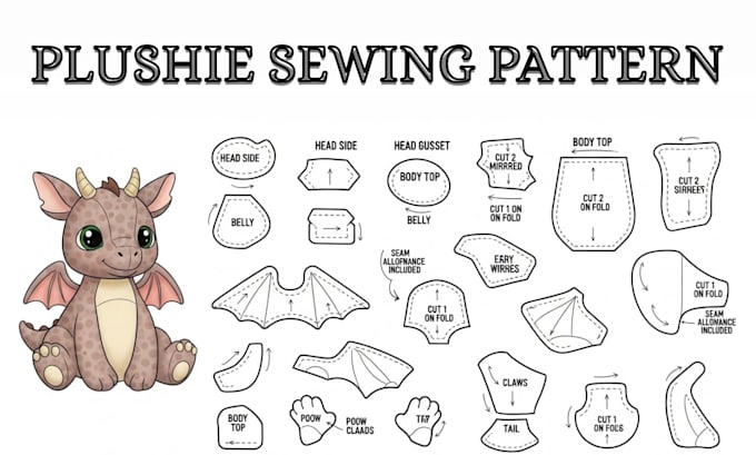 create plush sewing pattern ych stuffed animal character for toy production