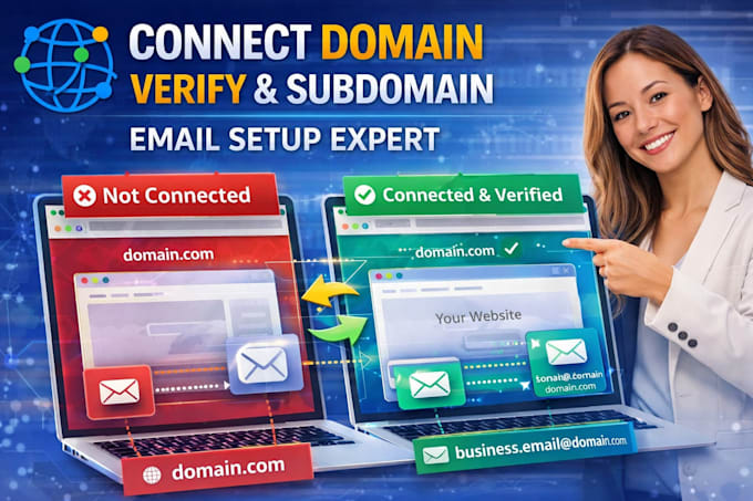 transfer connect domain verify domain create subdomain email setup to website