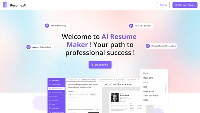 develop ai powered resume and CV builder app or website