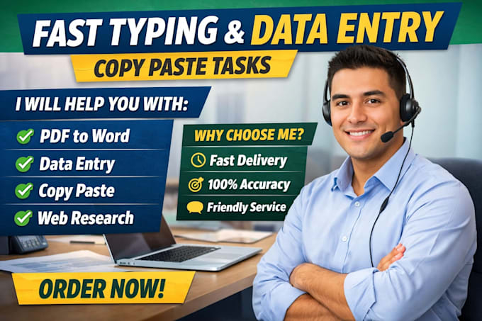 fast typing, data entry and copy paste tasks professionally