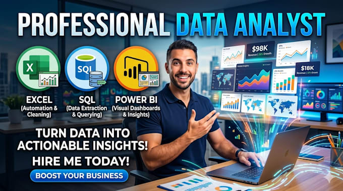do data analysis, excel dashboard, power bi dashboard and sql data analysis