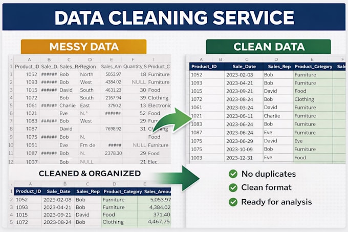 clean and format your messy excel or CSV data