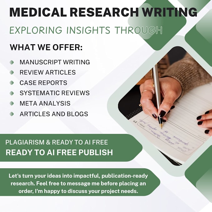 write medical research articles, manuscripts, and systematic review