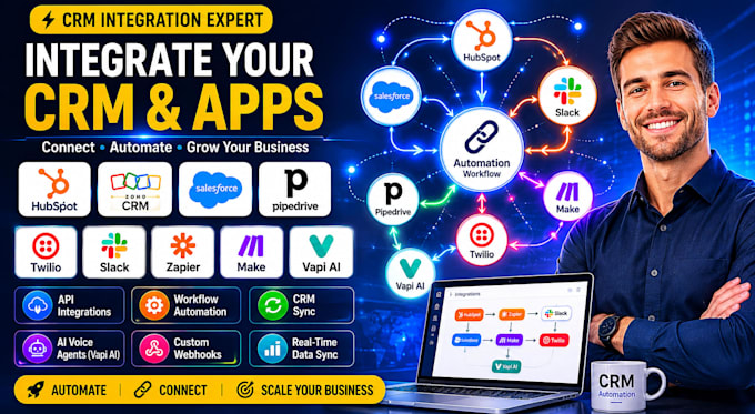 integrate hubspot zoho salesforce pipedrive CRM twilio slack zapier make vapi ai