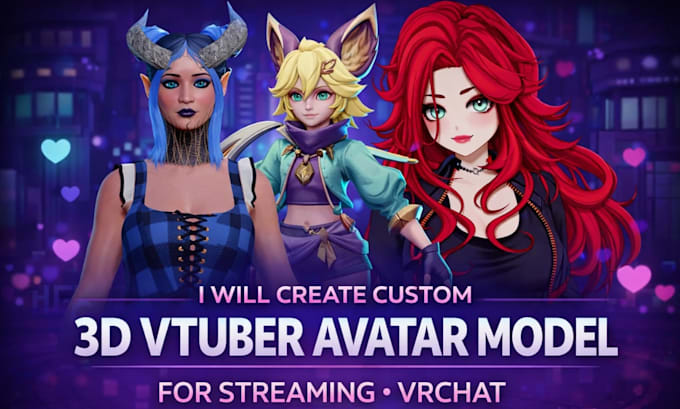 create custom 3d vtuber avatar model for streaming, vrchat avatar, furry vrchat