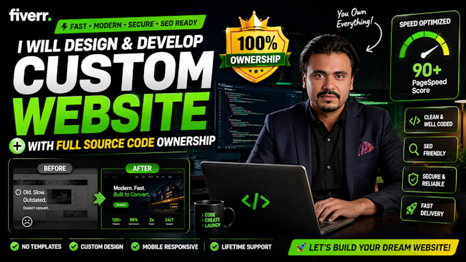 design and develop a fast custom website with source code ownership