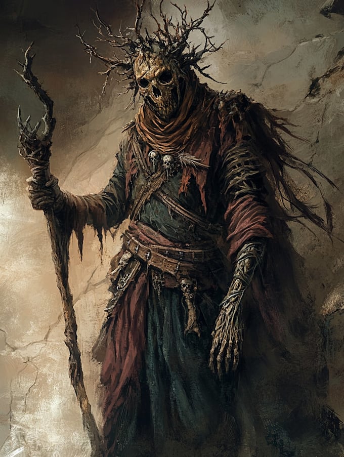 create a fantasy horror character and character illsutration