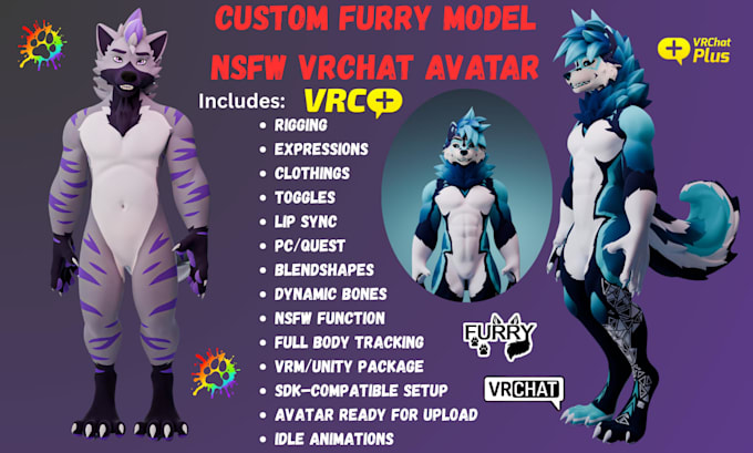 create realistic 3d nsfw vrchat avatar, furry vtuber model, anime vr character