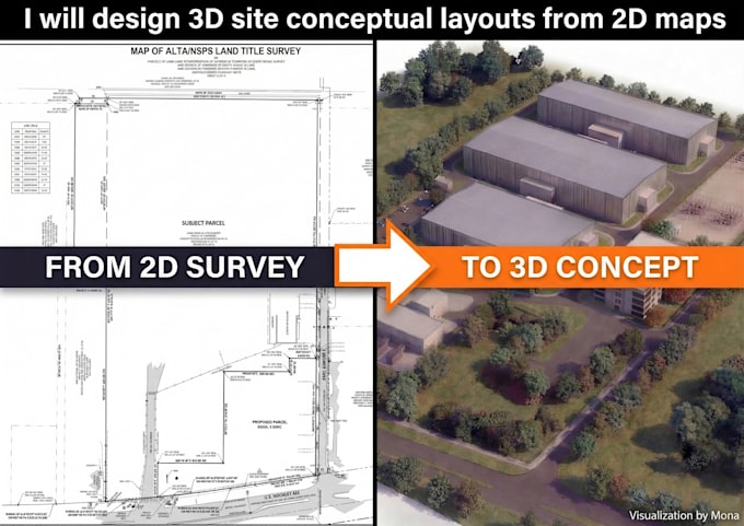 design a 3d site conceptual layout from 2d maps