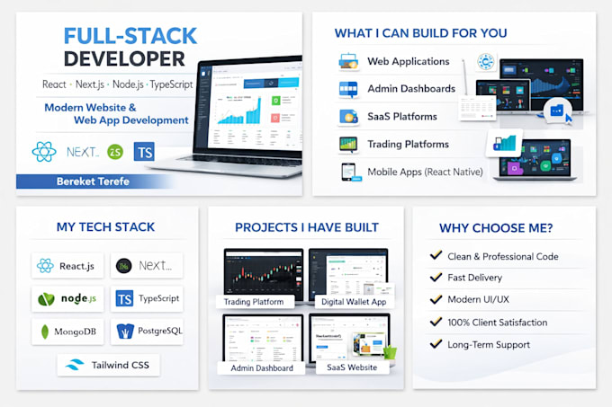 Build a modern full stack developer using next, react by Bekiamen | Fiverr