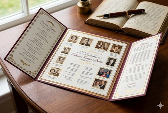 design a premium gatefold, trifold, or magazine obituary