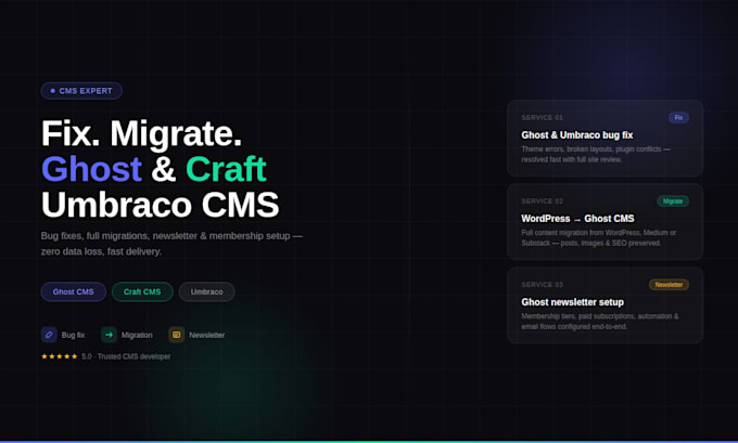 install, setup ghost cms, craft cms and umbraco bolg and professional website
