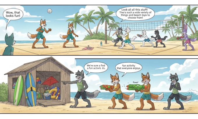 Draw furry comic page, fursona character illustration storyboard art ...