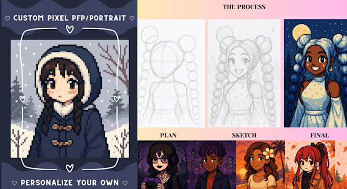 draw custom pixel art portraits, 8 bit, 16 bit avatar, undertale or deltarune