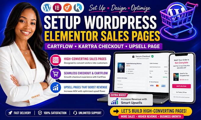 setup wordpress elememtor sales pages cartflow kartra checkout upsell page