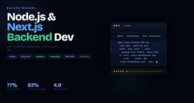 integrate, and maintain your nodejs nextjs backend with rest API and supabase
