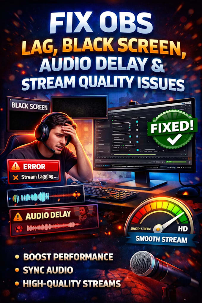 fix obs lag, black screen, audio delay and stream quality issues