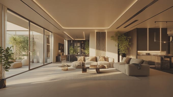 Create 4k photorealistic interior design, cinematic walkthrough modern ...