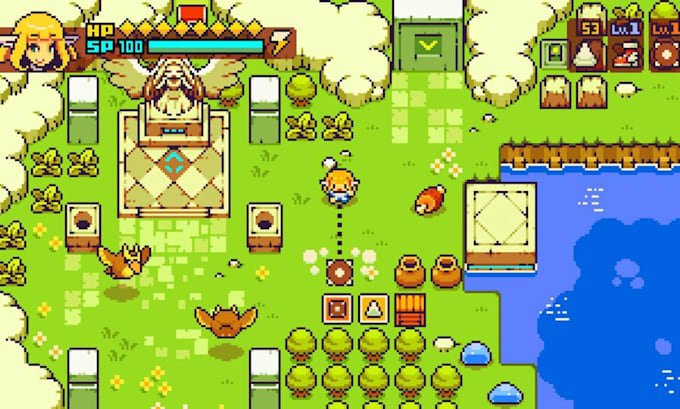 create top down pixel art tileset, game art, tile map for games