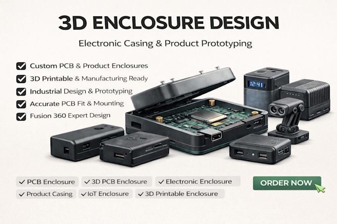 design 3d pcb enclosure, electronic casing, product housing for prototyping