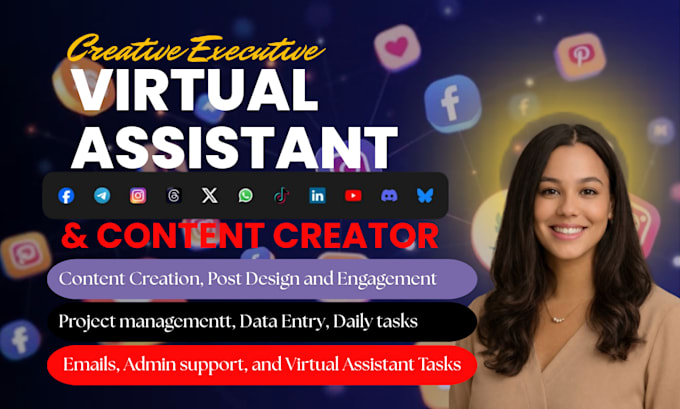 be social media content manager, personal executive virtual assistant, marketing
