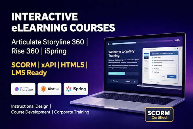 Interactive elearning course in articulate storyline 360 scorm rise 360 ...