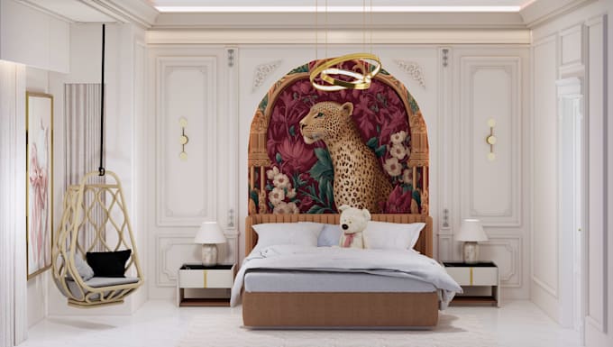 design modern master bedroom in realistic 3d
