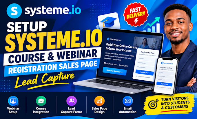 setup systeme io course webinar registration sales landing page lead capture