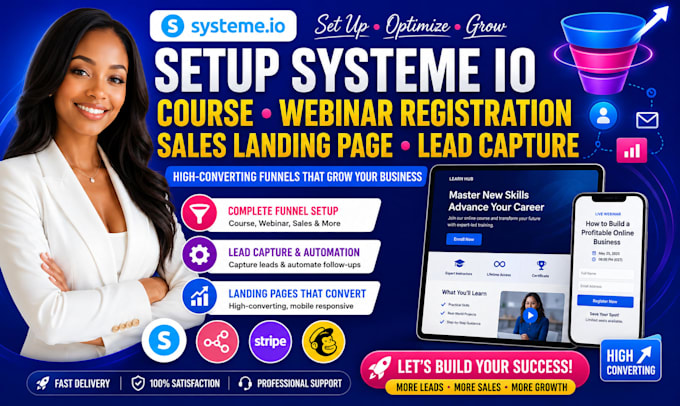 setup systeme io course webinar registration sales landing page lead capture